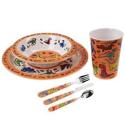 4pcs Kids Boys Mealtime Cutlery Dinner Set Dinosaur Design Lunch Bowl Plate Cup