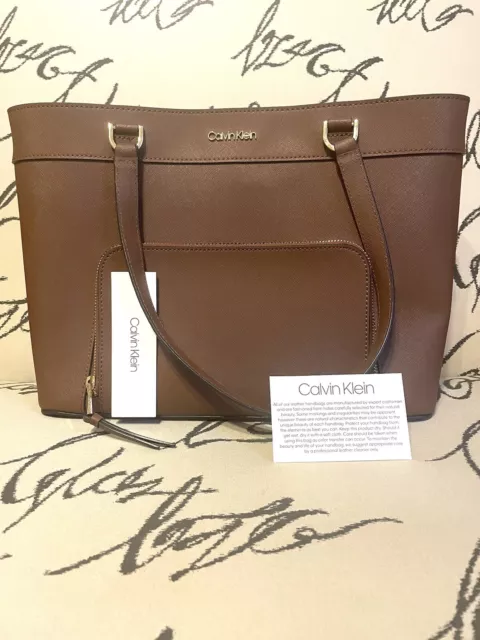 Calvin Klein Louise Saffiano Brown Tote Bag Purse