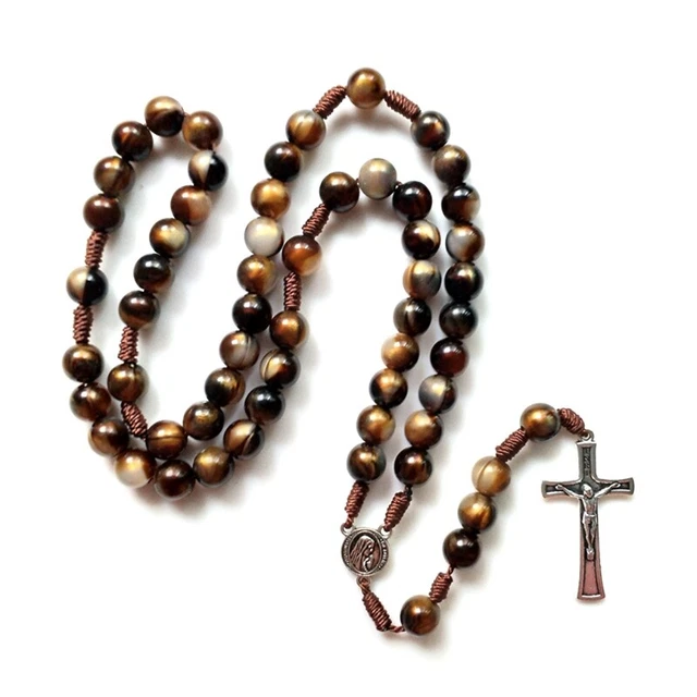 Vintage Rosary Catholic Prayer Bead Necklace Christ for Pendant Neck