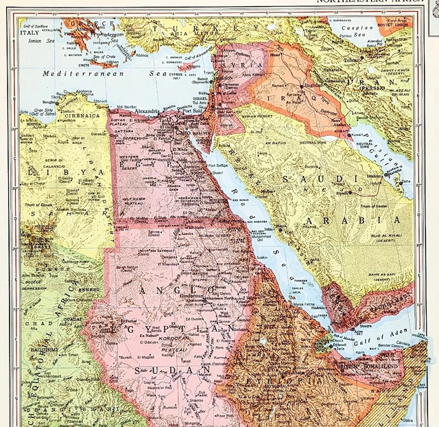 1956 Northeast Africa Map British Somaliland Anglo-Egyptian Sudan Belgian Congo