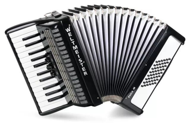 Weltmeister Perle Akkordeon 48 Bässe Bass 2 Chörig Schwarz Koffer Accordion