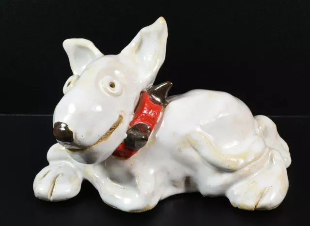 Lovely British Art Pottery Bull Terrier ~ Lying Down Stylised Sculpture