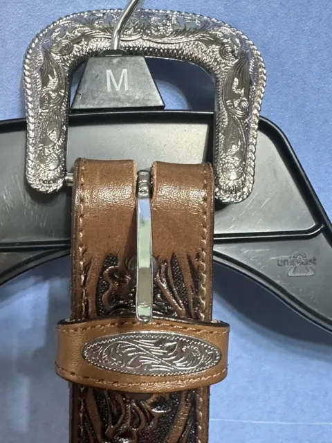 Nocona Western Belt Mens Leather Tooled   Brown sz 36