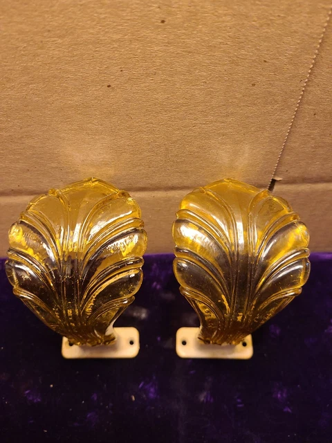 ANTIQUE VINTAGE ART DECO amber DEPRESSION GLASS CURTAIN TIE BACKS 4 Set of 2 2