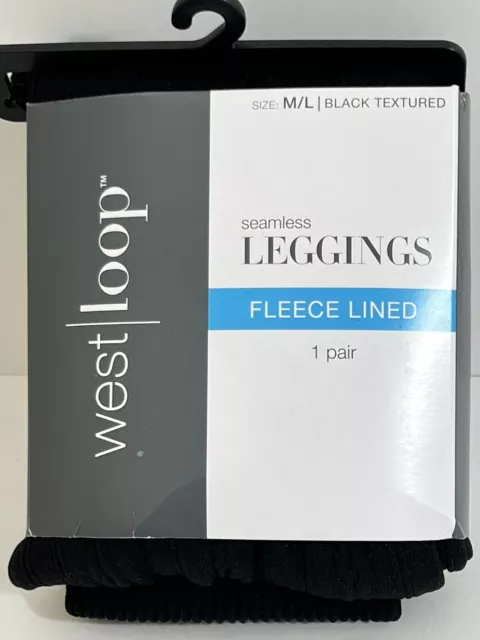 West Loop Leggings Women's Size 8-12 M/L Seamless Fleece Lined Black Textured