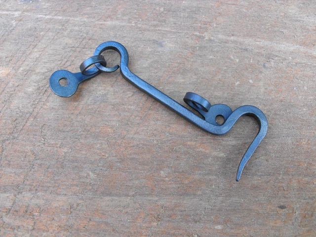 Colonial Blacksmith hand made wrought iron 4" hook and eye. 4