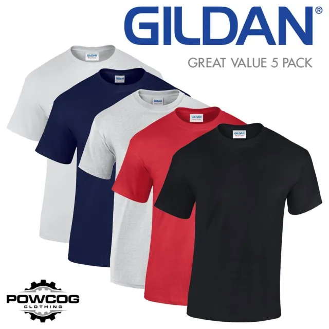 5 PACK Gildan Mens T-Shirt Plain Heavy Cotton Casual Short Sleeve Tee Top G5000