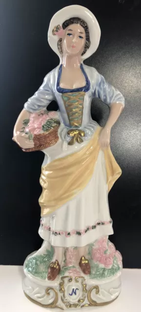 Vintage Capodimonte Ginori Italy Porcelain Statue Figure Lady with Basket