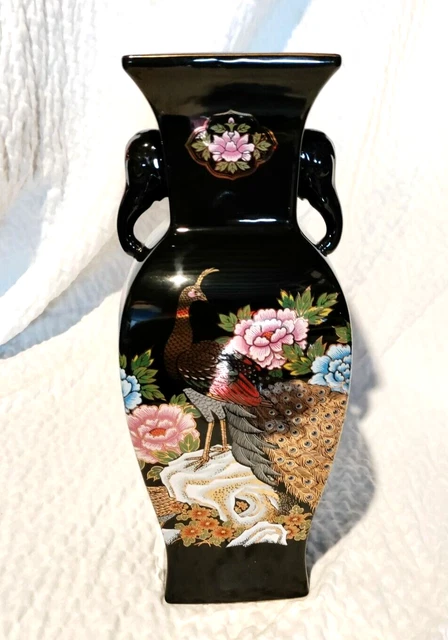 Vtg Porcelain Vase Peacock Gilt Gold Vase Hand Painted Home Decor Made in Japan