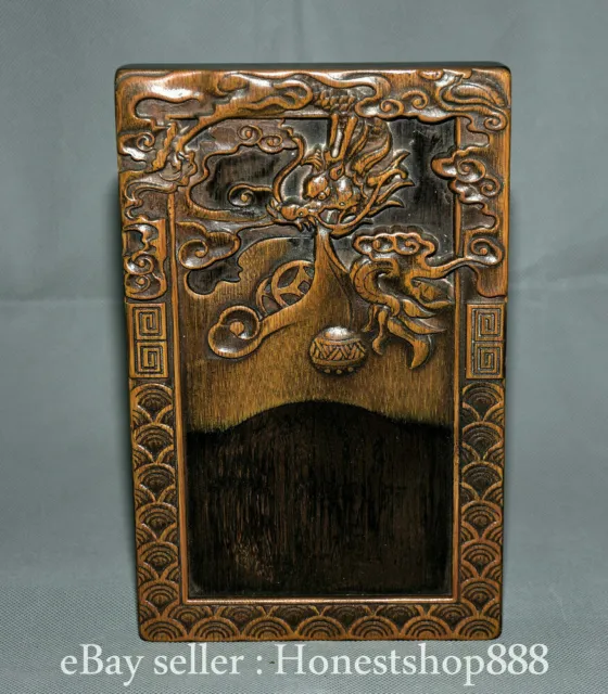 8.8 "Old China Wood Sculpture Dynasty Palace Dragon Flower inkstone inkslab