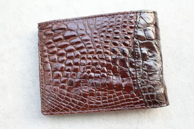 Genuine Alligator Crocodile Leather Skin Men's Money Clip Bifold Wallet Brown