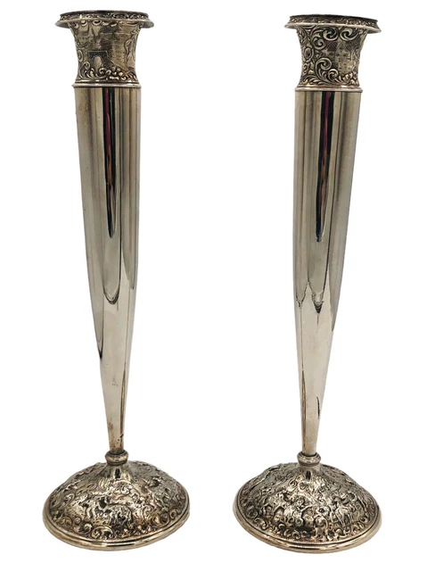 Pair Of Vintage Barbour International S. P. Co. Repoussé Candlesticks 2102
