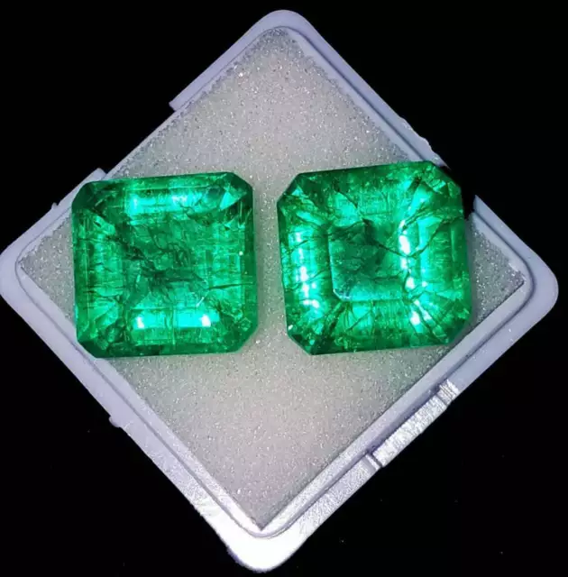 8.00 to 10.00 Ct Loose Gemstone Natural Green Emerald PAIR Certified Square Cut 2