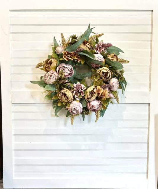 Fall Peony Wreath for Front Door Thanksgiving Artificial Peony Autumn Handmade