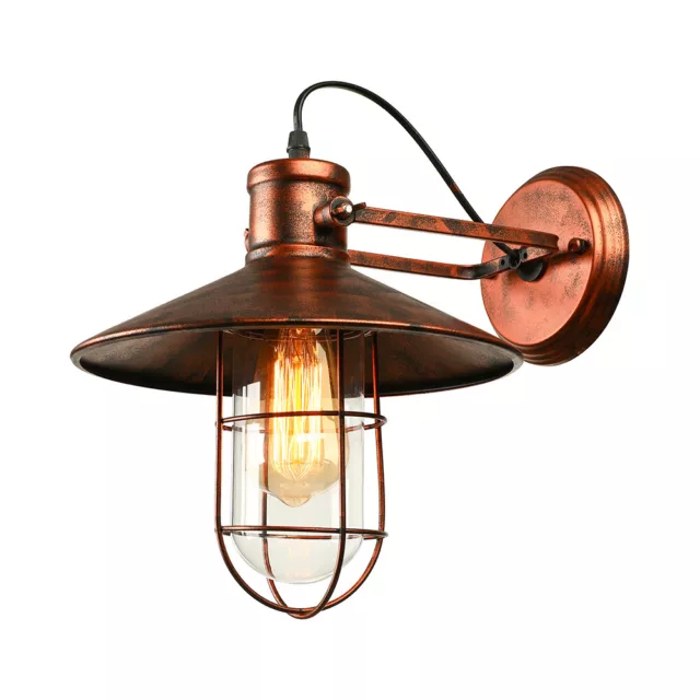 Outdoor Retro Vintage Wall Mount Light Sconce Antique Copper Lamp Shade Fixture