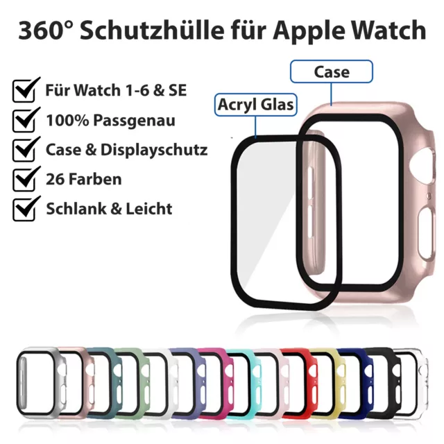 Case für Apple Watch Series 1-8 | 38 44 45 49mm Schutzhülle Glas 360-Grad Cover 2