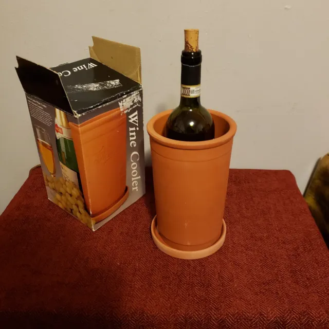 Terra Cotta Wine Bottle Cooler Chiller W/ Glazed Coaster