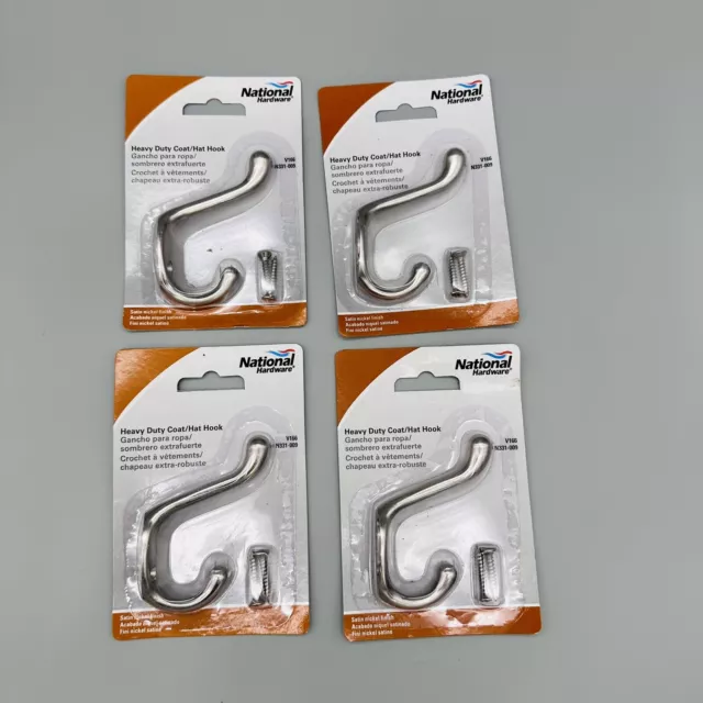 4 Pk Zinc Die Cast Satin Nickel Finish 2.5" Projection Coat & Hat Hook N331009