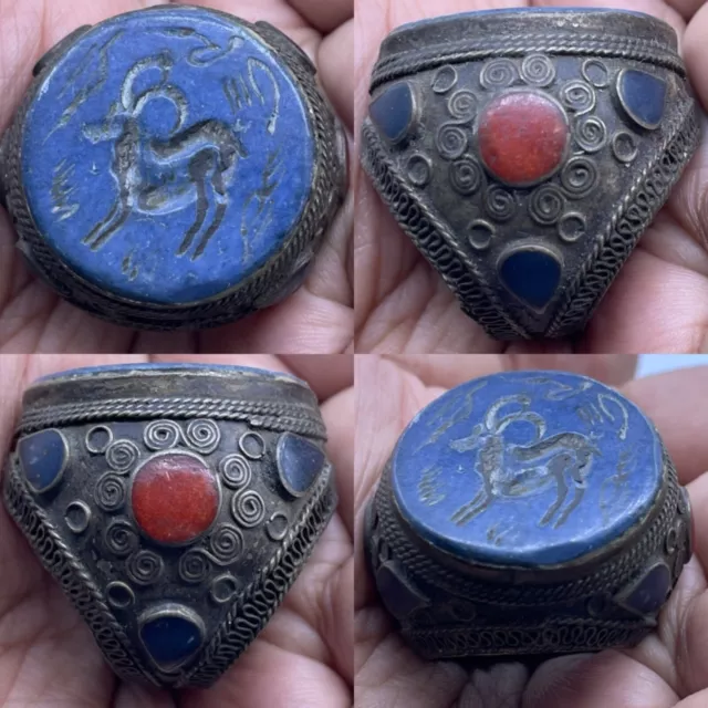 Afghanistan Beautiful silver old lapis lazuli stone Intaglio stone Ring