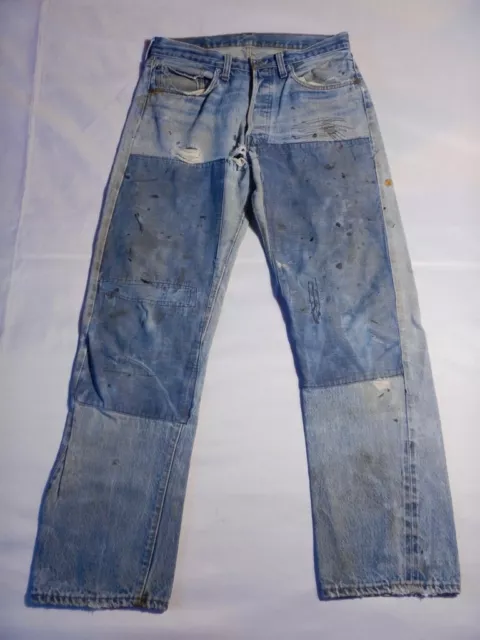 Vintage Levi's 501 Redline Selvedge Jeans DISTRESSED PATCHED Size 30 X 30