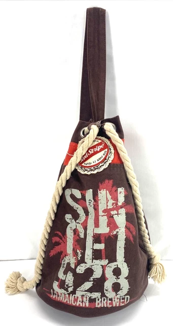 Vintage 80s Backpack Shoulder Bag Red Stripe Jamaican Brew Canvas Drawstring Bag
