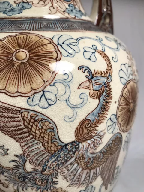 Exceptional c. 1910 Japanese Art Nouveau Satsuma Lidded Vase, Phoenix & Rabbit 2