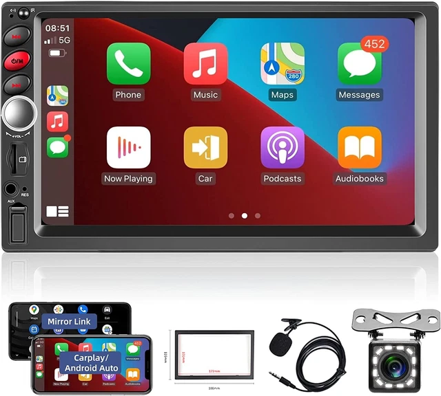 Autoradio 2 Din con Apple CarPlay Android Auto Mirror Link per Android/iOS, Touc