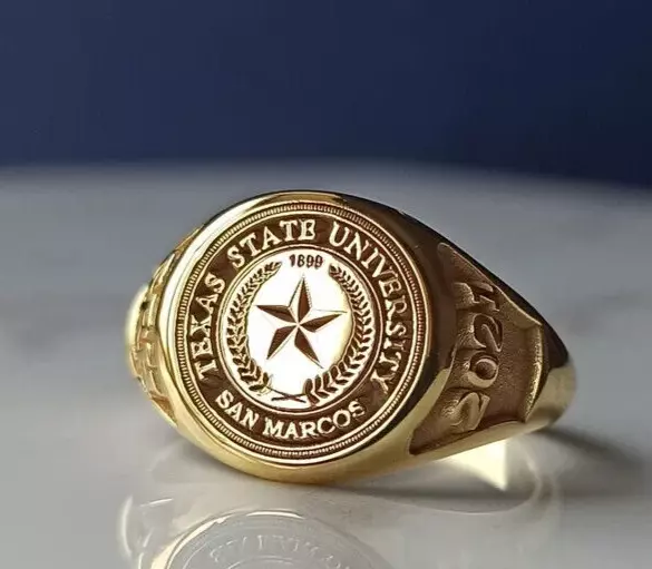 Personalizadas Anillo, University Aggie 14K Oro Amarillo Chapado Graduación De