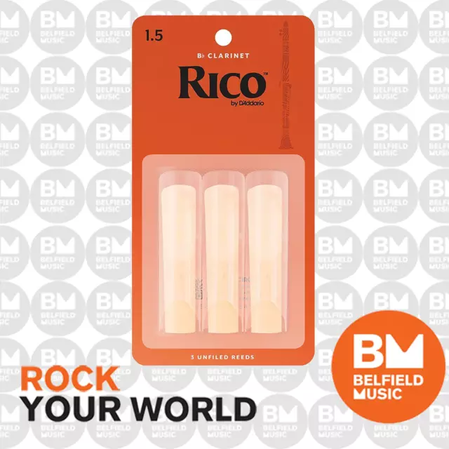 3 Pack of Rico Bb Clarinet Reed Size 1, 1/2 Replacement Reeds 1.5 Strength x 3