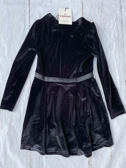 Abito da ragazza Vingino nuovo con etichette, colore nero intenso, età 12 anni, velluto, prezzo di ricambio £52