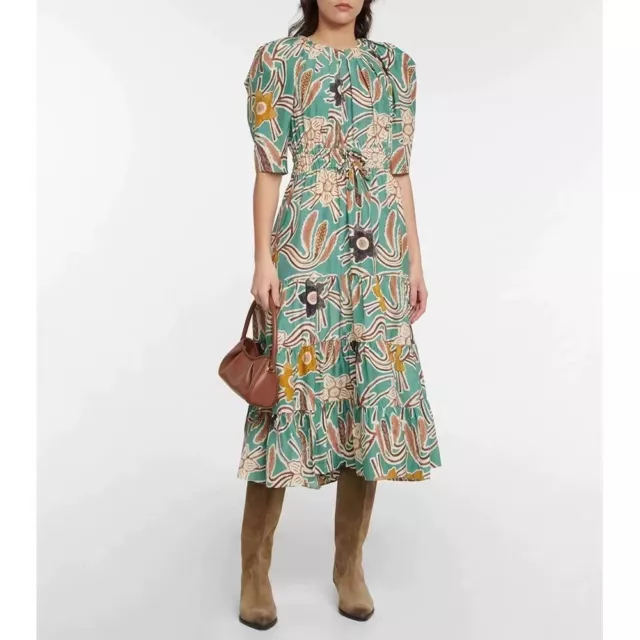 ULLA JOHNSON Cotton Printing Elasticated Waist Midi Dress for Ladies