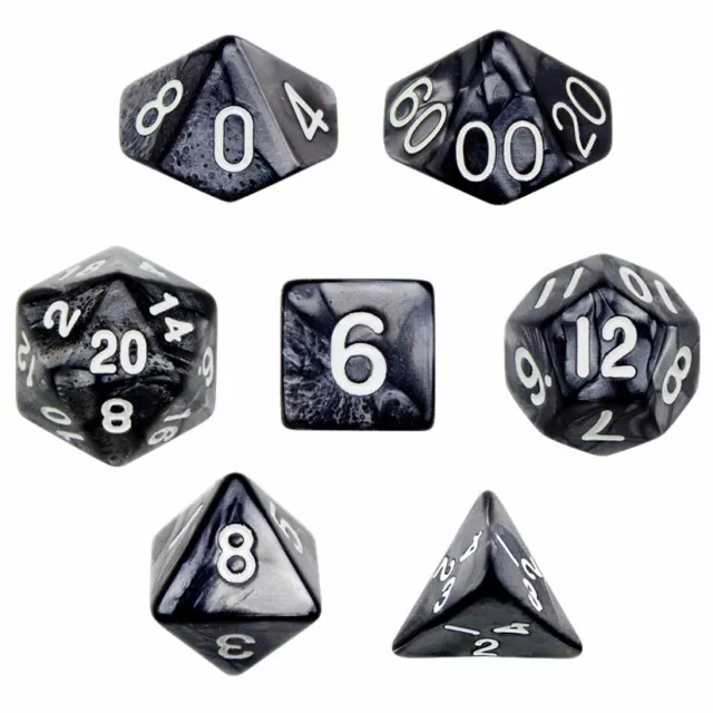 Wiz Dice 7 Die Polyhedral Dice Set in Velvet Pouch - Smoke