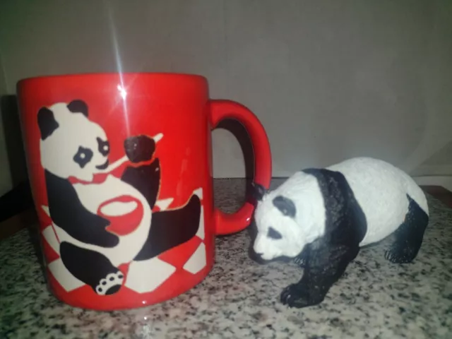 Waechtersbach Red Coffee Cup. Panda Bear Mug & Panda Bear Figure. W.Germany 3.5"