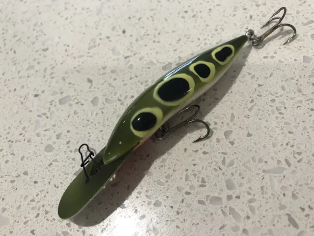 VINTAGE COLLECTABLE TIMBER John Bennett Wide Body Cod Fishing Lure Frog  Pattern $30.00 - PicClick AU