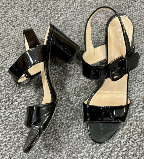 Hobbs Black Patent Leather Slingback Block Heel Sandals Size 6 Free Post!