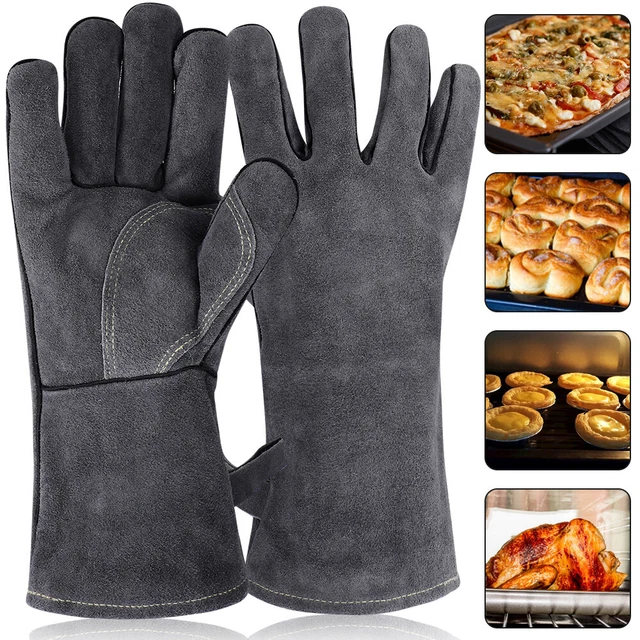 500°C Heat Resistant Leather Welding Gloves Heavy Duty Wood Burner BBQ Men Mitts