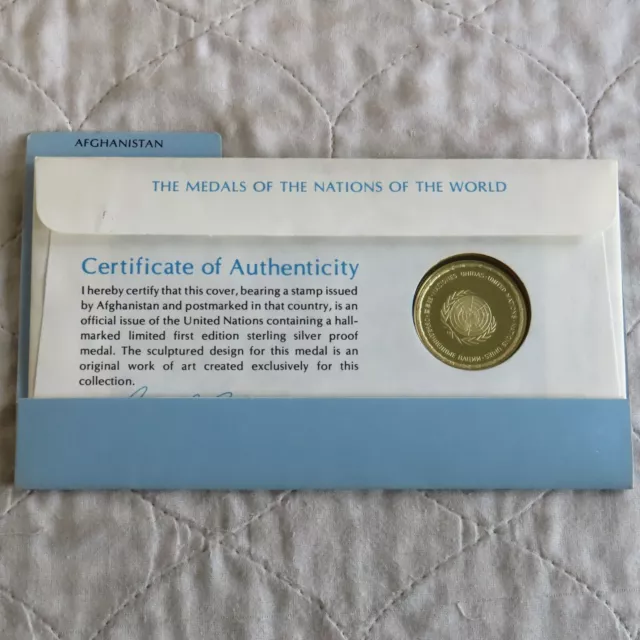 AFGHANISTAN UNITED NATIONS 1st EDITION 32mm SILVER PROOF MEDAL 2