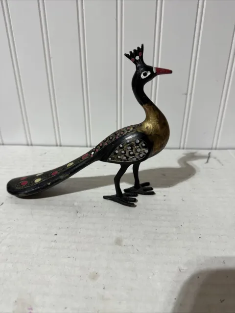 RARE Vintage Hand Painted Heavy BRASS PEACOCK Collectible Figures 9x7”