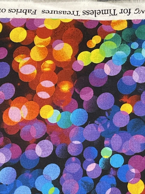 Rainbow Dot Multi Dots on Black Cotton Fabric FQ Fat Quarter OR Continuous Cut