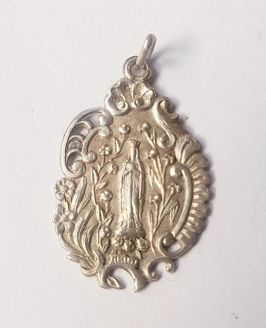 Médaille Religieuse Catholique Argent Notre-Dame De Lourdes Style Art Déco - Occasion, Italie