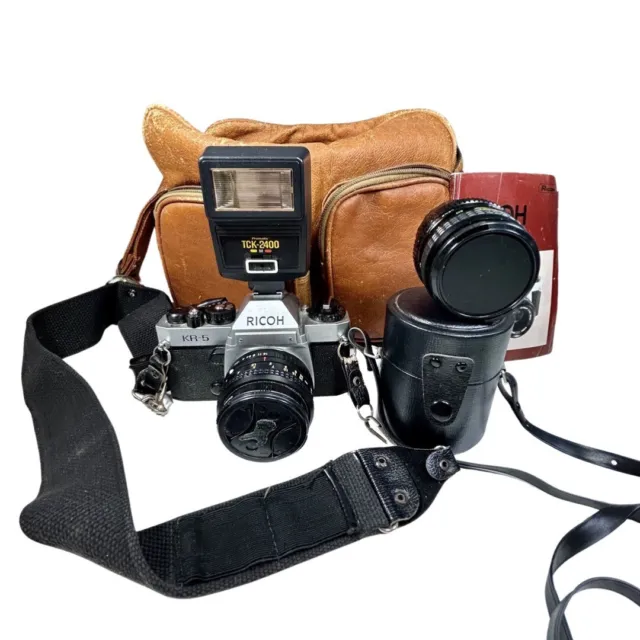 Ricoh KR5 camera w/55mm f2.2 lens And f=24mm lens Plus TCK-2400 Flash & Bag