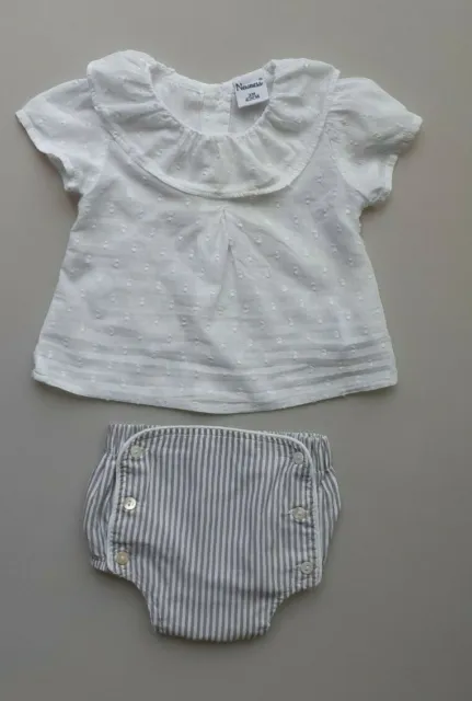 NEWNESS Newborn Baby Girls Spanish Summer Outfit  White & Grey  Size 0-3 Months