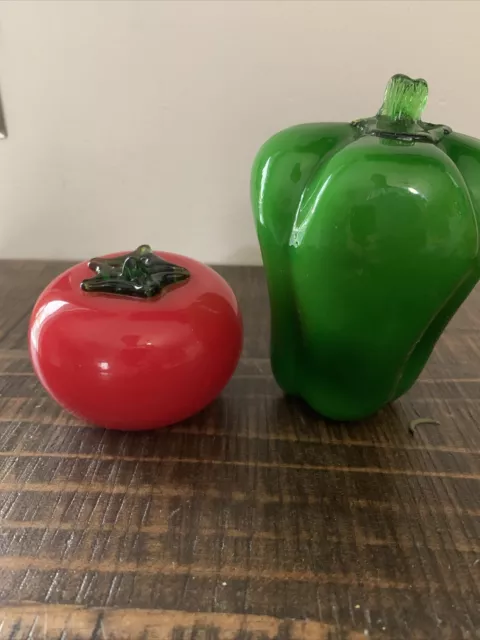 Vintage Murano Style Hand Blown Tomato and Green Bell Pepper