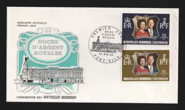 1972 New Hebrides Silver wedding FDC Port Vila First Day Cover. Royalty