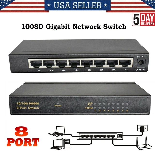 8PORT GIGABIT Unmanaged Switch Home Network Hub Desktop or