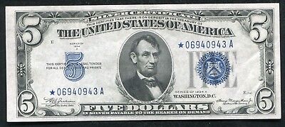 Fr. 1651* 1934-A $5 Five Dollars *Star* Silver Certificate About Uncirculated