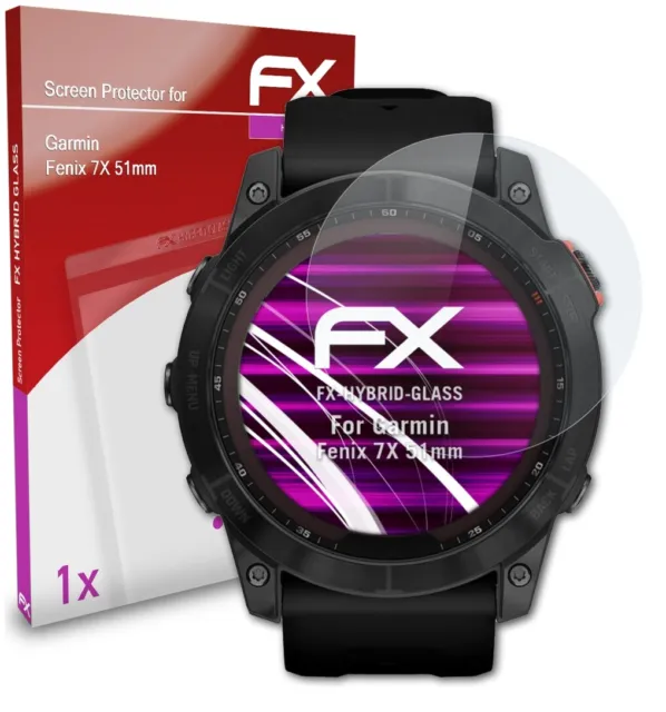 atFoliX Glasfolie für Garmin Fenix 7X 51mm Panzerfolie 9H Schutzpanzer