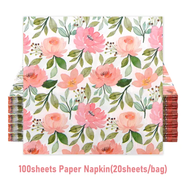 100sheets Floral Pattern Dinner Paper Napkin Table Decor Ply For Decoupage
