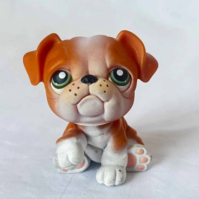 LPS Littlest Pet Shop Pets No# Red Orange Bulldog Green Eyes RARE EUC
