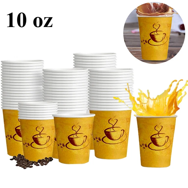 10 OZ PAPER Coffee Cups Disposable Yellow Hot Drink Cups LeakProof for